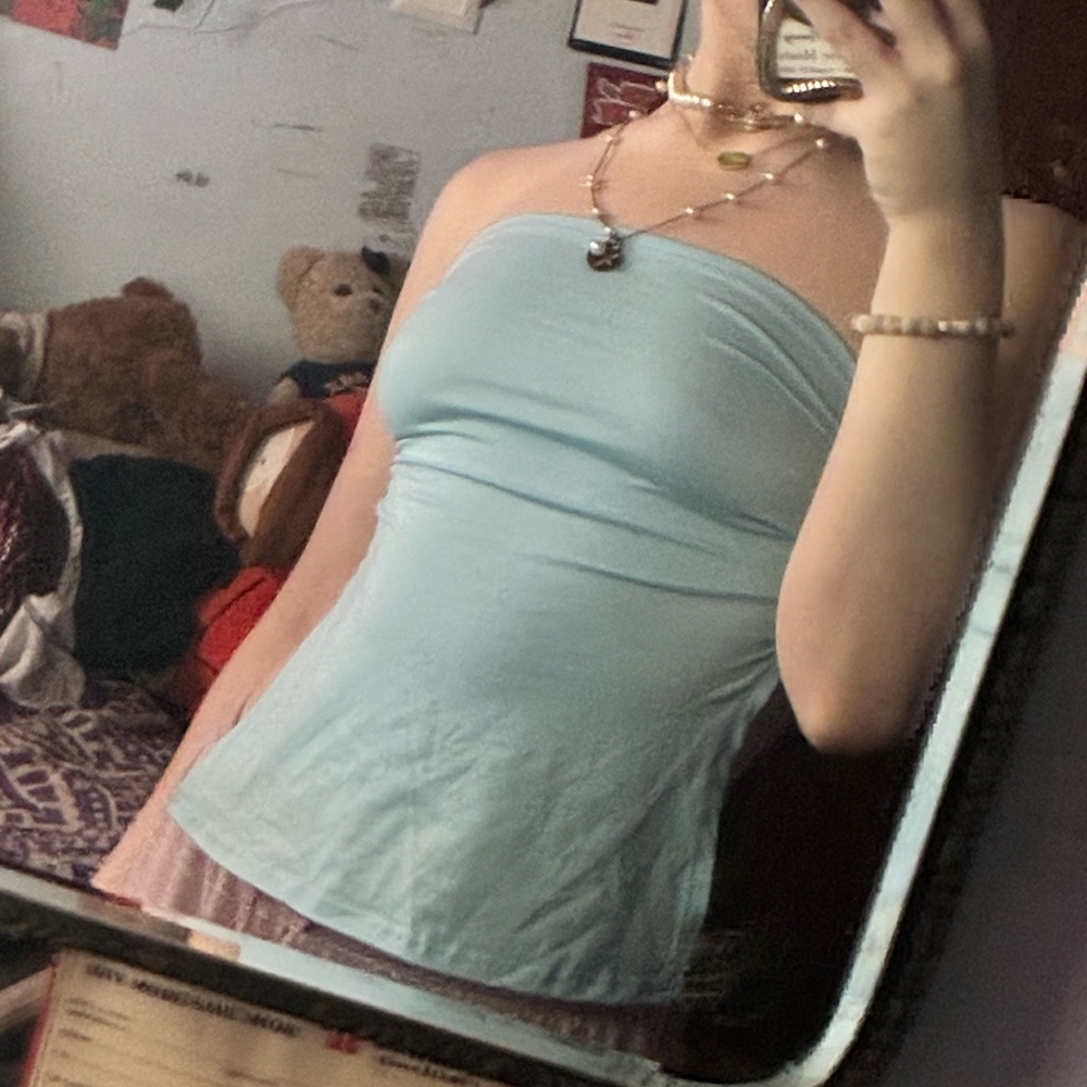 SHEIN light blue Fitted Strapless Tank Top